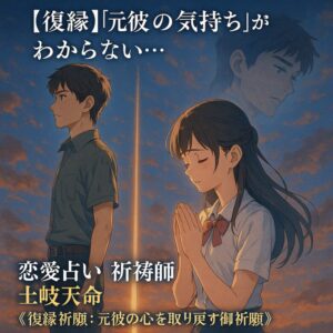 投稿についてもっと詳しく 【復縁】『元彼の気持ち』がわからない…連絡が来ない本当の理由とは？恋愛占い　祈祷師　土岐天命《復縁祈願：元彼の心を取り戻す御祈願》