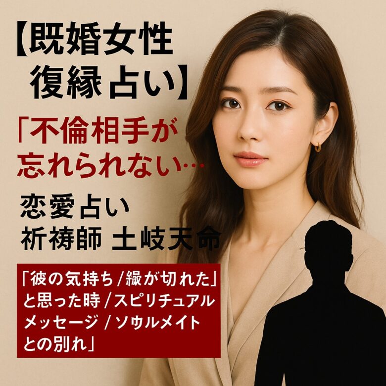 投稿についてもっと詳しく 【既婚女性 復縁 占い】『不倫相手 忘れられない』恋愛占い 祈祷師 土岐天命｜再会祈願