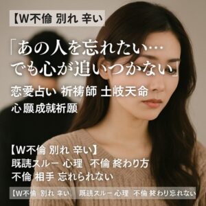 投稿についてもっと詳しく 【W不倫 別れ 辛い】『あの人を忘れたい…でも心が追いつかない』恋愛占い 祈祷師 土岐天命｜心願成就祈願