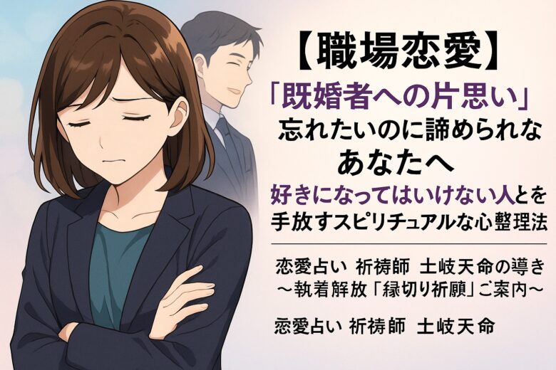 投稿についてもっと詳しく 【職場恋愛】『既婚者への片思い』忘れたいのに諦められないあなたへ｜好きになってはいけない人を手放すスピリチュアルな心の整理法｜恋愛占い 祈祷師 土岐天命の導き〜執着解放「縁切り祈願」ご案内〜