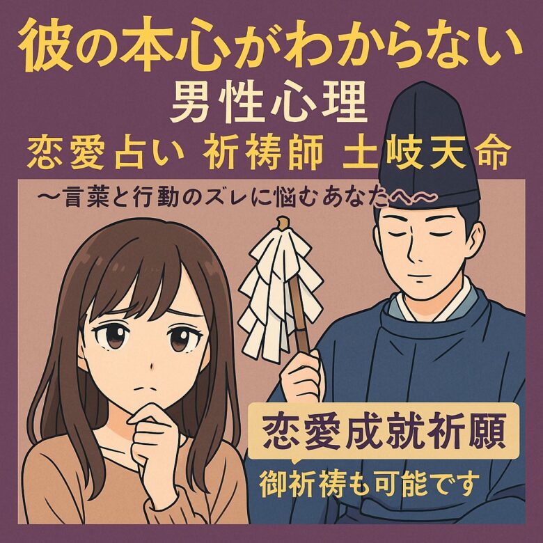 投稿についてもっと詳しく 【彼の本心がわからない】『男性心理』恋愛占い　祈祷師　土岐天命～言葉と行動のズレに悩むあなたへ～「恋愛成就祈願」御祈祷も可能です。