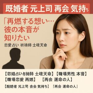 投稿についてもっと詳しく 【既婚者 元上司 再会 気持ち】『再燃する想い…彼の本音が知りたい』恋愛占い 祈祷師 土岐天命｜再会祈願