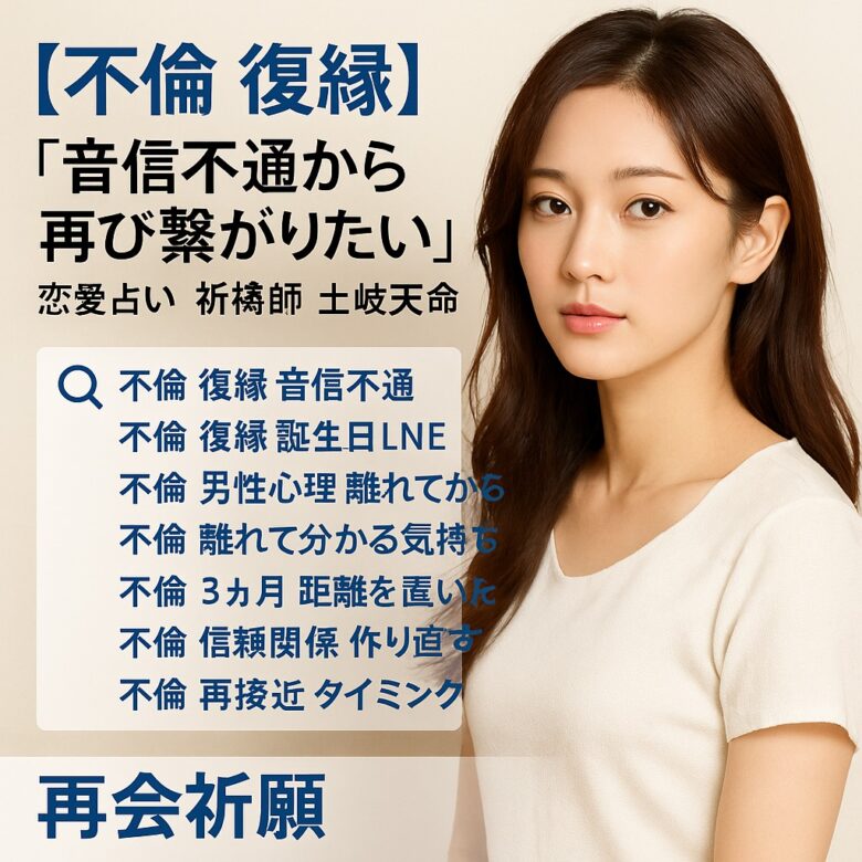 投稿についてもっと詳しく 【不倫 復縁】『音信不通から再び繋がりたい』恋愛占い 祈祷師 土岐天命｜再会祈願