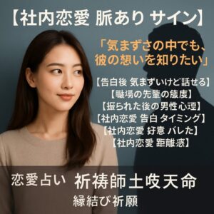 投稿についてもっと詳しく 【社内恋愛 脈あり サイン】『気まずさの中でも、彼の想いを知りたい』恋愛占い 祈祷師 土岐天命｜縁結び祈願