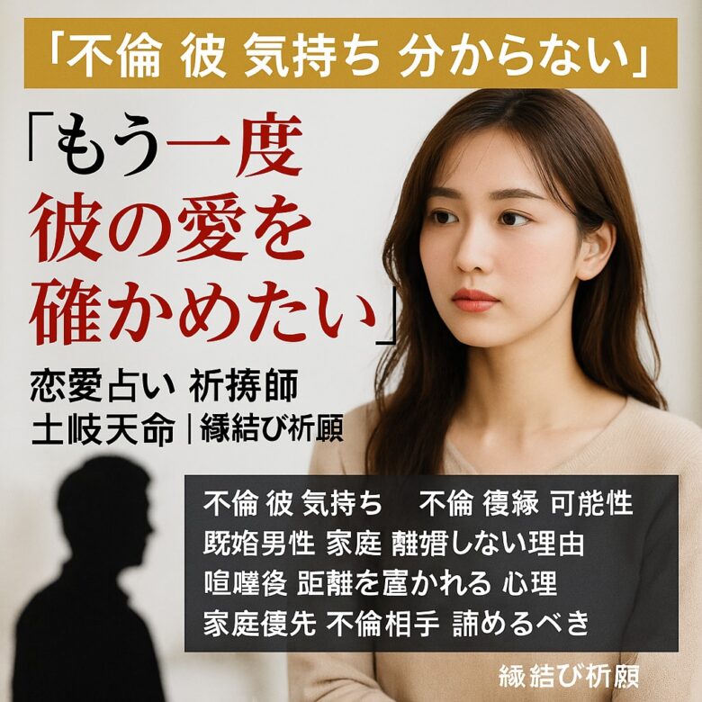 投稿についてもっと詳しく 【不倫 彼 気持ち 分からない】『もう一度彼の愛を確かめたい』恋愛占い 祈祷師 土岐天命｜縁結び祈願