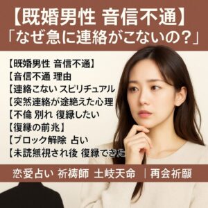 投稿についてもっと詳しく 【既婚男性 音信不通】『突然の沈黙…でも諦めきれない』恋愛占い 祈祷師 土岐天命｜再会祈願