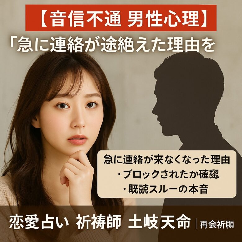 投稿についてもっと詳しく 【音信不通 男性心理】『連絡がほしい、理由を知りたい』恋愛占い 祈祷師 土岐天命｜復縁祈願