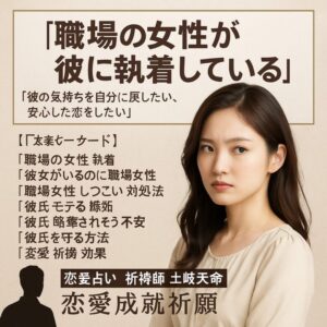 投稿についてもっと詳しく 【職場の女性が彼に執着している】『彼の気持ちを自分に戻したい、安心した恋をしたい』恋愛占い　祈祷師 土岐天命｜恋愛成就祈願
